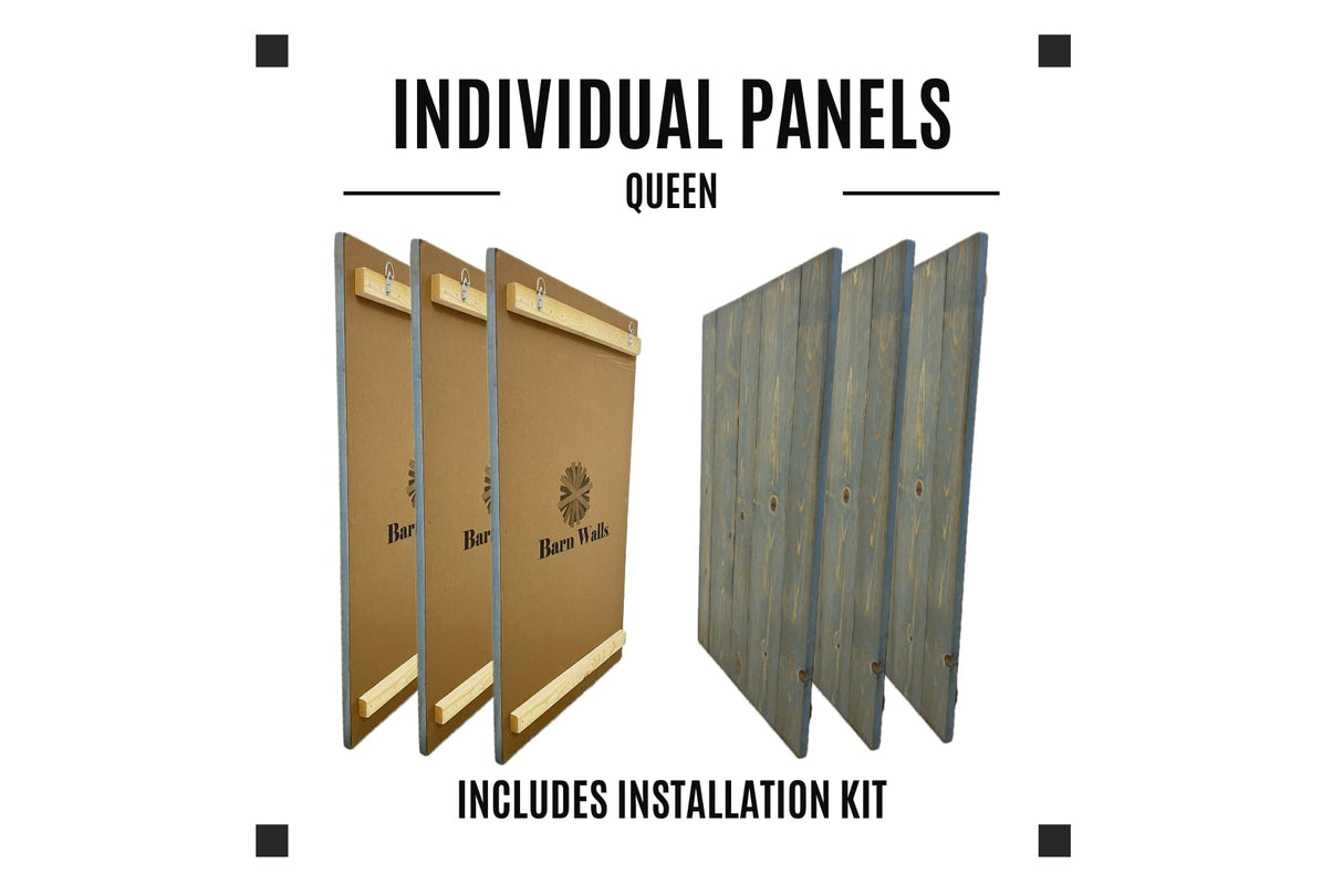 Barn Walls Solid Wood Headboard Queen Size, Coastal Slate Bluish-Gray Finish with Smooth Natural Wood Grain, Handcrafted Wall-Mounted Panels, Coastal Modern Bedroom Decor Barn Walls