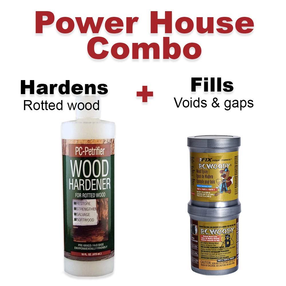 PC-Products PC-Woody Wood Repair Epoxy Paste, Two-Part 12 oz, and PC-Petrifier Wood Hardener 16 oz, Kit PC Products