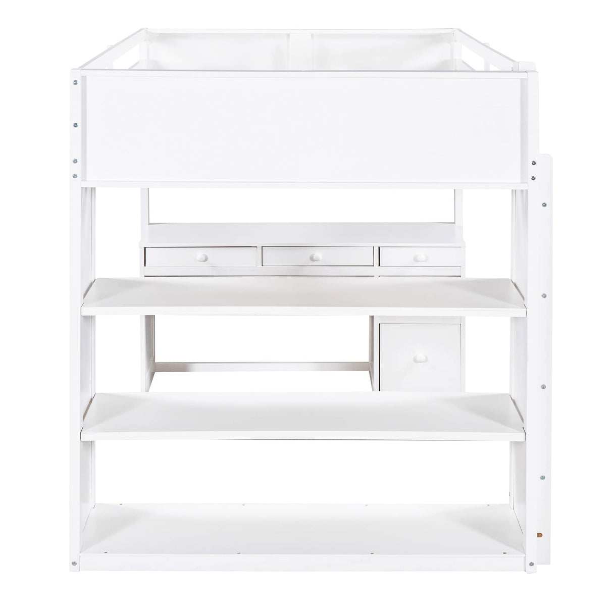 Polibi White Full Size Loft Bed with 5-Drawer Desk, Shelves, and Sturdy Ladder Polibi