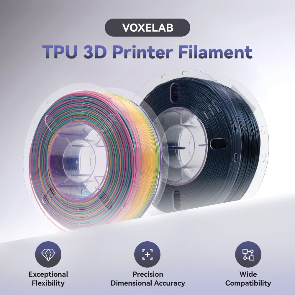 VOXELAB TPU Filament 1.75mm, Flexible & Durable 3D Printer Filament, Soft Elastic PLA TPU 95A, High Strength & Wear Resistant, 1KG Spool (2.2lbs), Burnt Titanium – from Flashforge Family Brand Voxelab