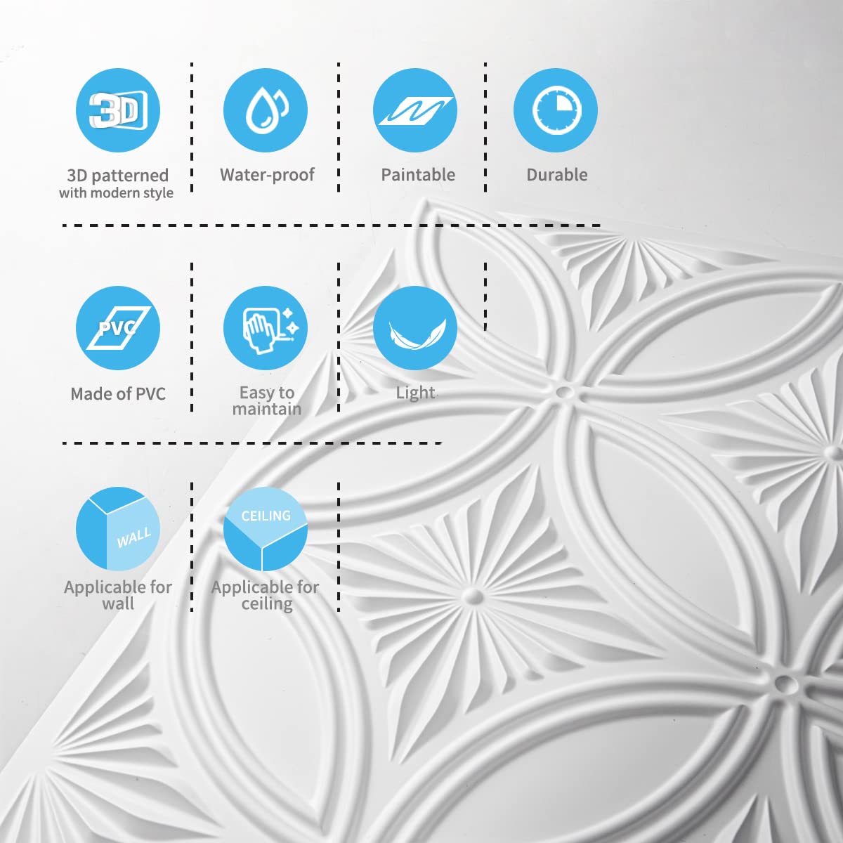 Art3d Decorative PVC Drop Ceiling Tile 2ft x 2ft in White,Glue up Ceiling Panel 24 x 24in.12pcs Art3d