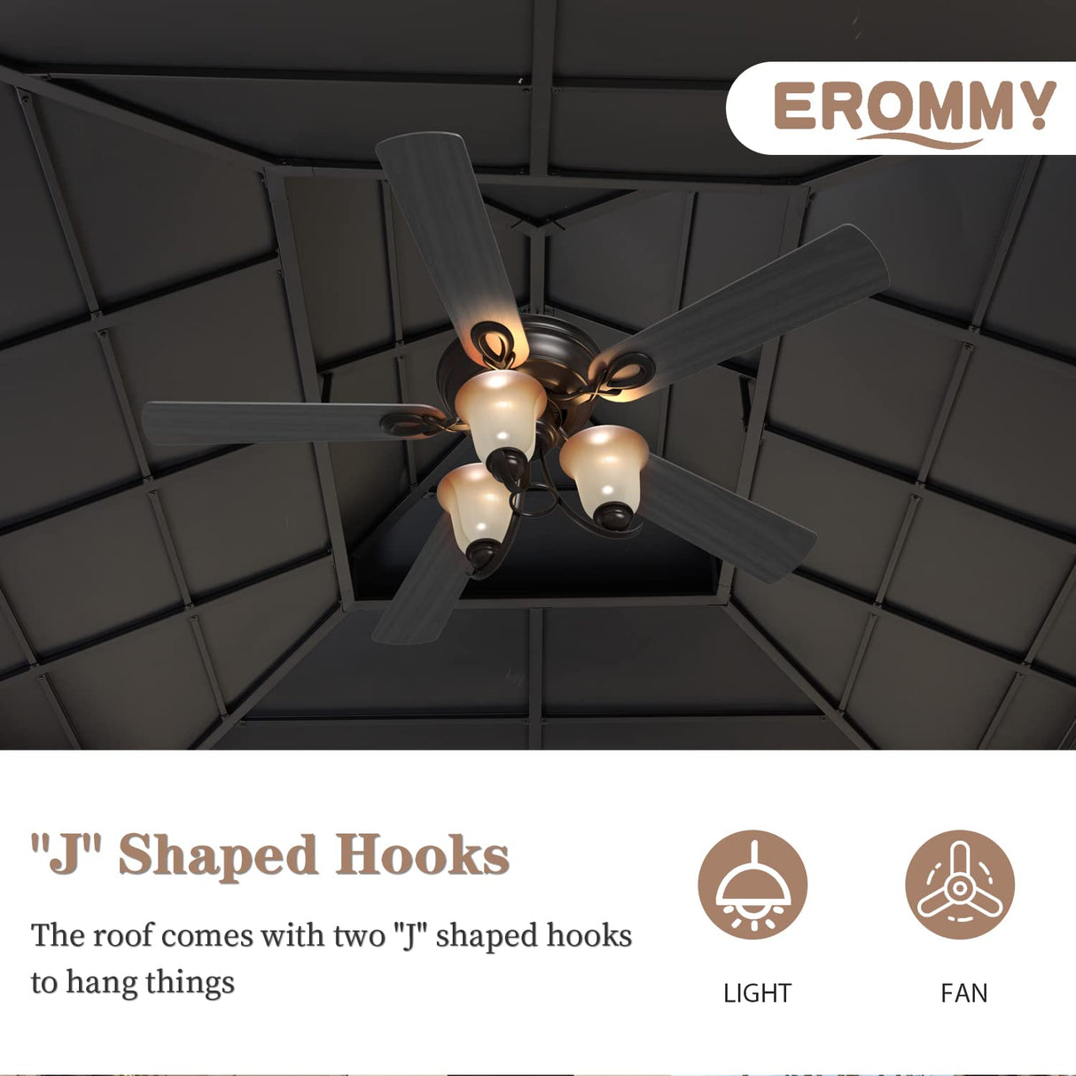 EROMMY 10' x 12' Metal Steel Gazebo, Outdoor Aluminum Hardtop Canopy with Netting and Shaded Curtains, Double Roof Pergolas, Permanent Metal Pavilion for Patio, Backyard, Deck, Lawn, Poolside EROMMY