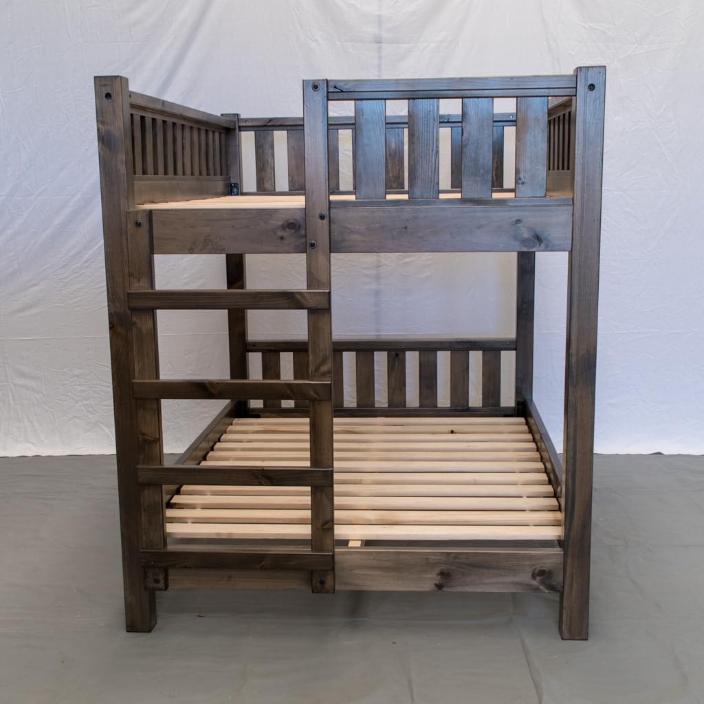Farmhouse Wood Bunk Bed Frame, Full Over Full Size - Rustic & Modern Style, Brown Finish, Adults, Kids, Amish Handcrafted in USA Midwest Farmhouse
