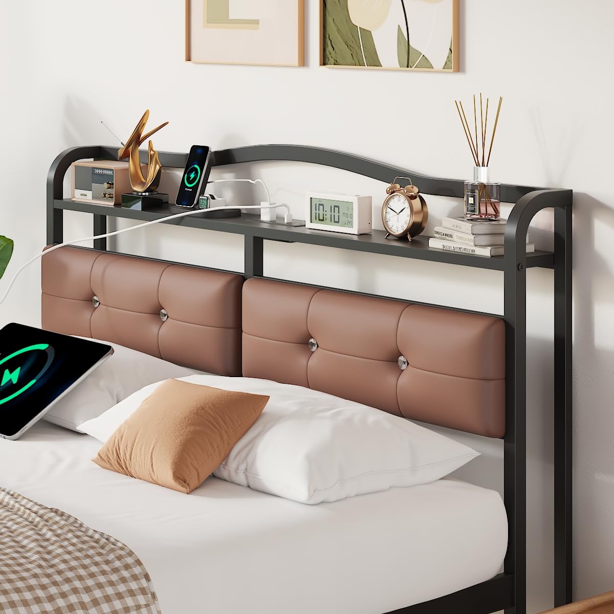 UOMEUR Twin Bed Frame With Headboard & Charging Station - Black Metal Single Bed for Kids, Toddler, Boys, Girls, Adult - No Box Spring Needed, Easy Assembly, Noise Free UOMEUR