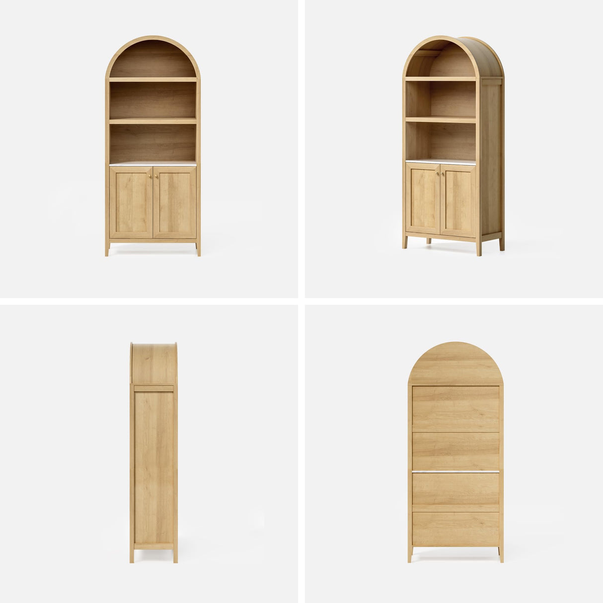 Proomeeir Tall Arched Bookcase with Doors, 71" Modern Farmhouse Storage Cabinet, Adjustable 5-Tier Book Shelf Kitchen Pantry Display Organizer for Living Room Dining Room Natural Oak Proomeeir