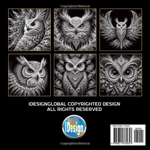 53 Fractal Owl Portraits: Stress Relief Scratch Art Style Coloring Book for Adults & Teens, Fractal on Black Background, Mindfulness Relaxation (Midnight Black Background Coloring Series) Majosta