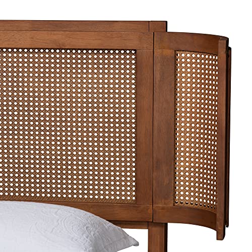 Baxton Studio Eridian Mid-Century Queen Platform Bed in Walnut Brown with Natural Rattan Baxton Studio