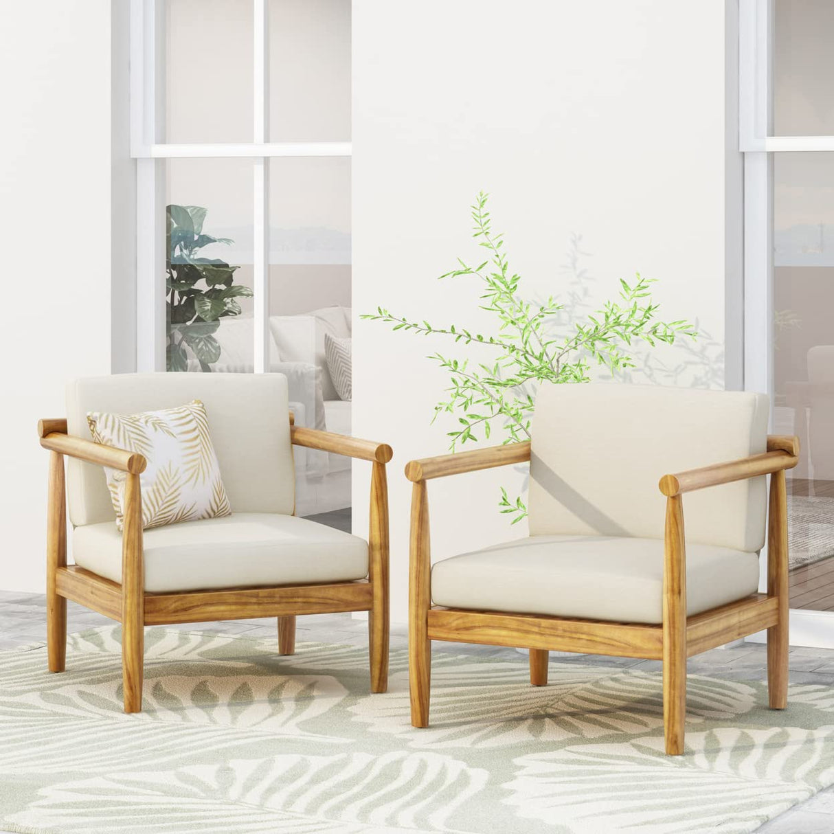 Christopher Knight Home Abigail Outdoor Acacia Wood Club Chair (Set of 2), Teak Finish, Cream Christopher Knight Home