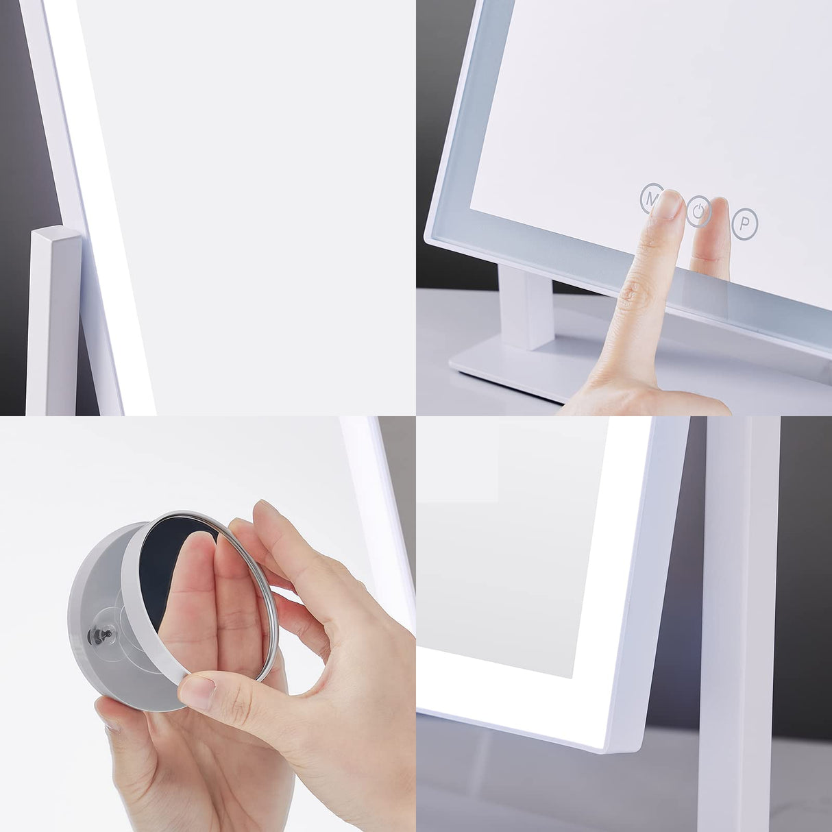 HIEEY Lighted Makeup Mirror, Hollywood Vanity Mirror with Lights, Three Color Lighting Modes, and 5X Magnification Mirror, Smart Touch Control, 360°Rotation (17.3in,White,Gift Box) HIEEY