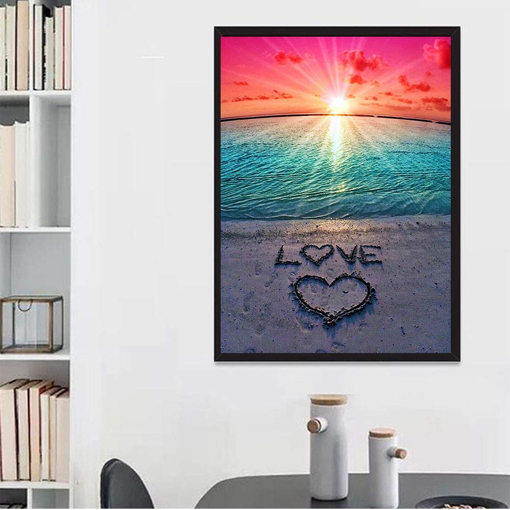 KTCLCATF Diamond Painting Beach by Number Kits,Sunset Love Diamond Art Kit Paint for Adults Beginner Full Drill Diamond Paintings Crystal Rhinestone Picture Arts Craft for Home Wall Decor Gift 16X12in KTCLCATF
