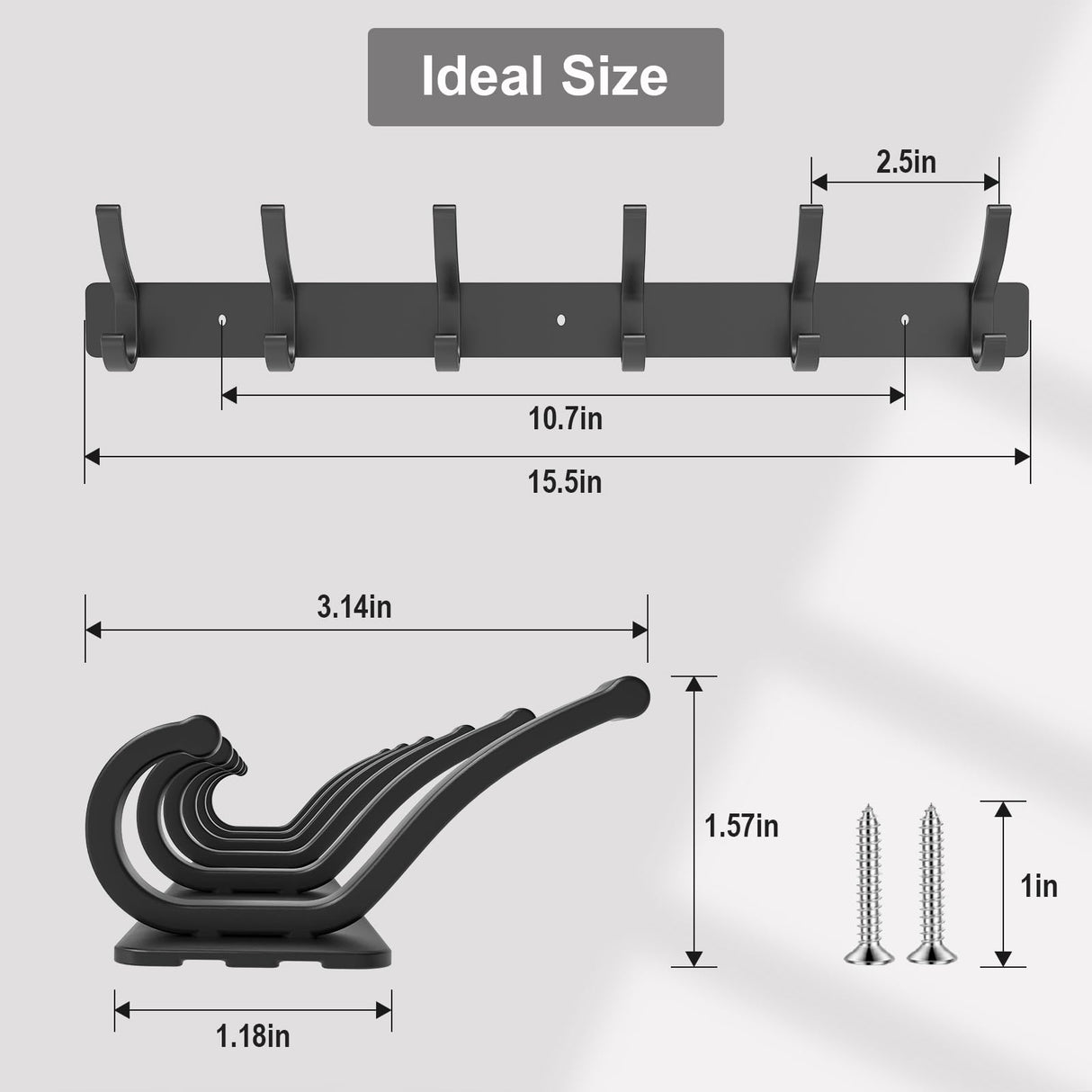 Infixtree 2 Pack Coat Rack Wall Mount, All Metal Wall Hooks for Hanging, Wall Hat Rack with 6 Dual Hooks, Black Coat Hooks for Hat Towel Purse Backpack Baseball Cap Infixtree