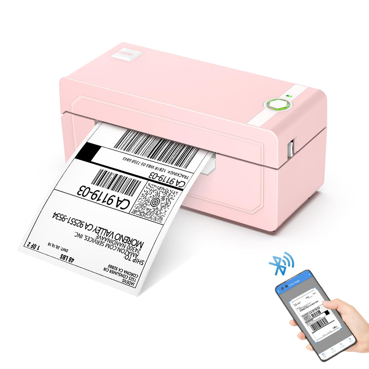 JADENS Bluetooth Thermal Label Printer 4x6, Pink Wireless Shipping Label Printer for Small Business & Packages, Compatible with iOS, Android, Mac, Windows, Amazon, Etsy, Ebay, Shopify JADENS
