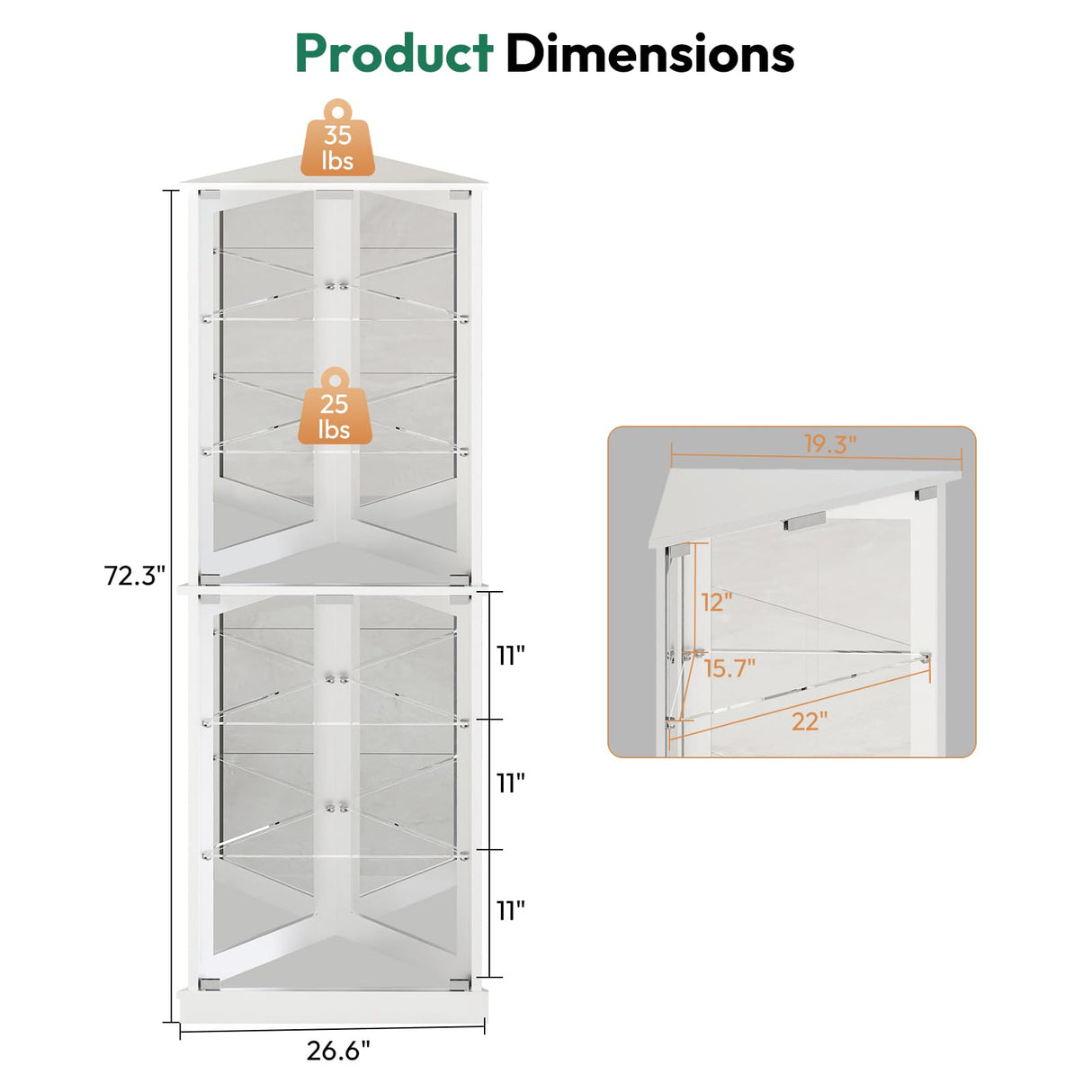 Lamtor 72" Corner Display Cabinet with Glass Doors, 6-Tier Showcase Curio Cabinet for Collectibles with Dynamic LED Lights, Modern Display Case for Living Room, White Lamtor