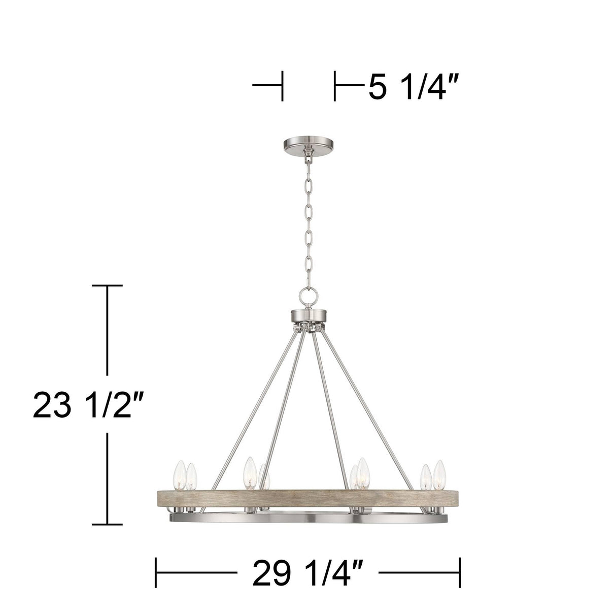 Possini Euro Design Lora Brushed Nickel Graywood Wagon Wheel Chandelier Lighting 29 1/4" Wide Farmhouse Rustic 8-Light Fixture for Dining Room Living House Home Kitchen Island Entryway Bedroom Possini Euro Design