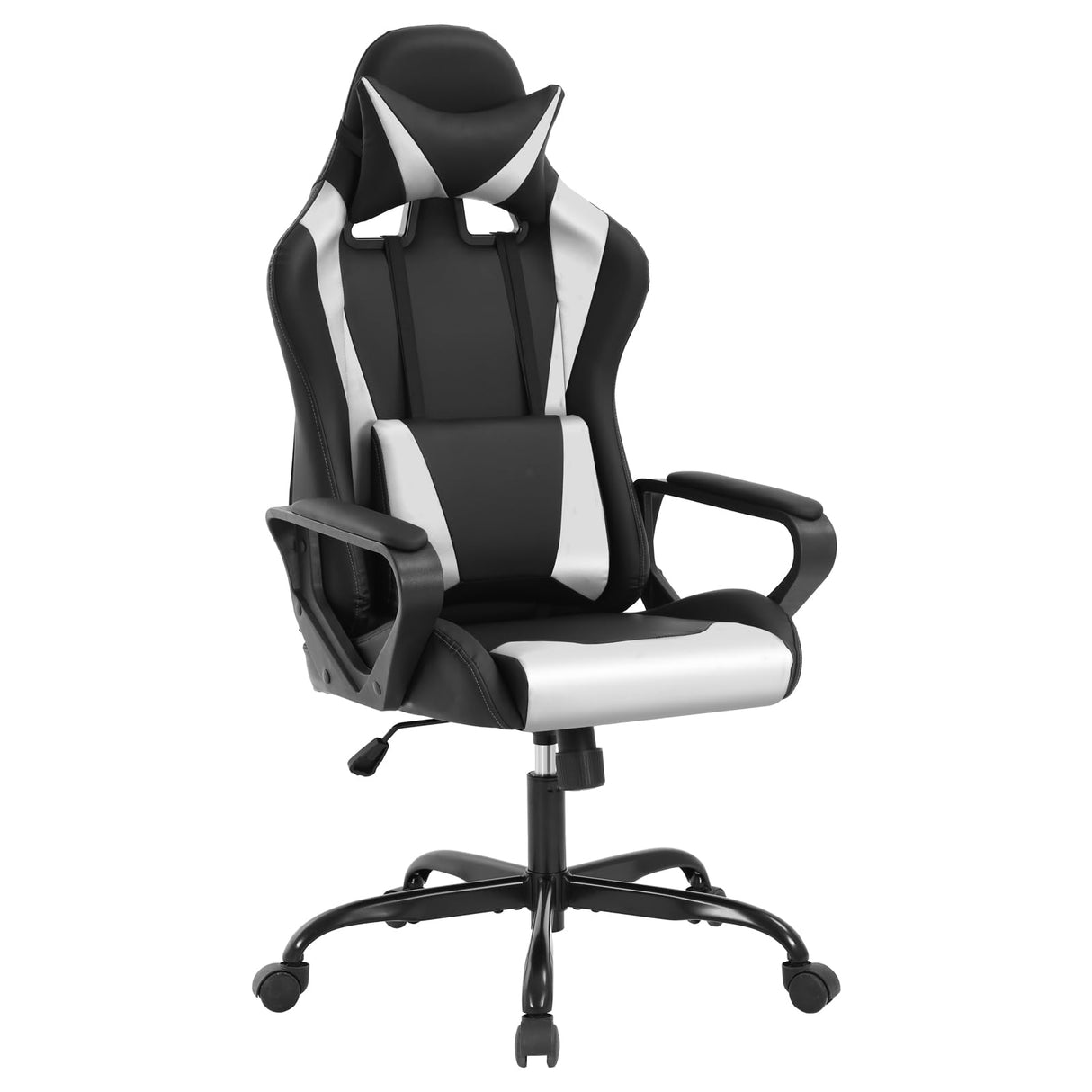 High-Back Racing Office Gaming Chair - PU Leather Reclining Computer Desk Chair with Lumbar Support and Swivel Function - Black Heavy Duty Executive Chair for Adults RROCOSIA