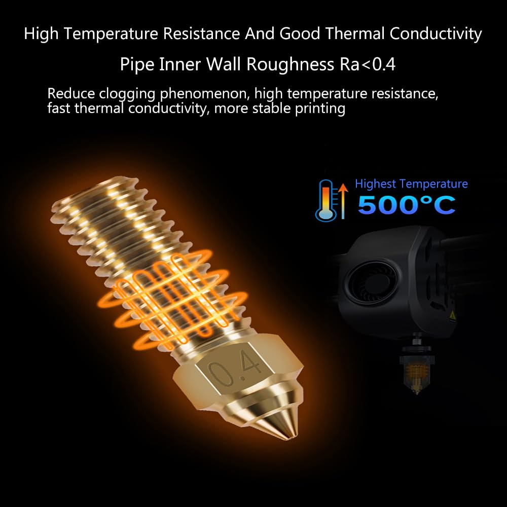 10PCS 3D Printer Extruder Nozzles Kit for K1/K1 Max/Ender 3 V3 KE, Packed High Temperature and Wear Resistance 5PCS 0.4mm, 1PC 0.2mm, 1PC 0.6mm, 1PC 0.8mm, 1PC 1.0mm and 1PC 1.2mm Brass Nozzles CNZTHDY