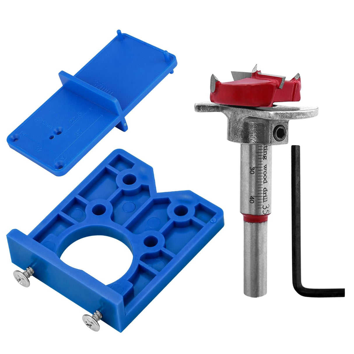Mesee Hinge Jig Drill Bits Set 35mm Forstner Bit with Door Hinge Hole Jig Template Concealed Hinge Hole Drill Guide Locator Woodworking Cabinet Hinge Boring Jig Hole Cutter Positioner Tool Kit Mesee