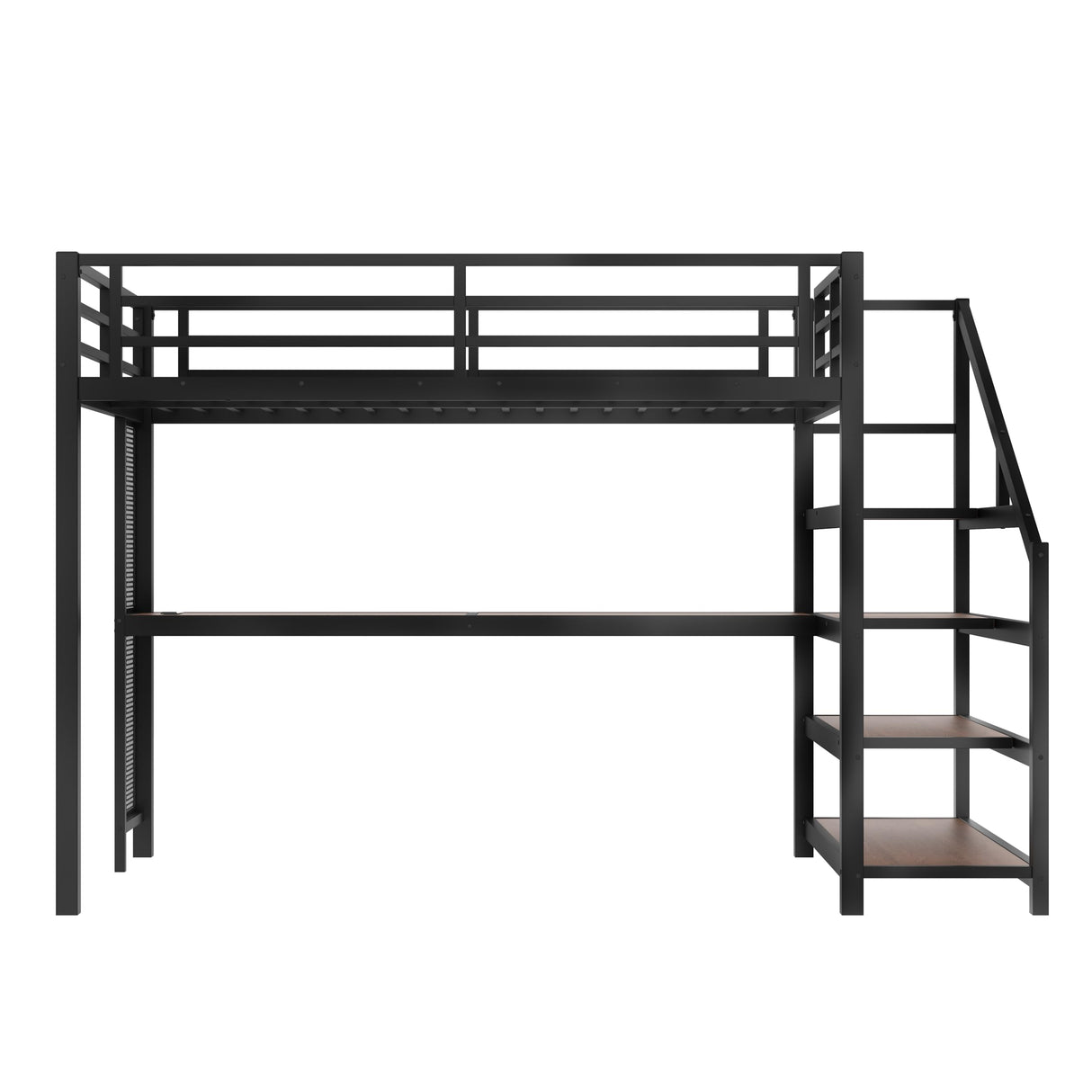 Bellemave Full loft Bed with Storage Stairs, Shelves, Metal Full Loft Beds with LED Lights, USB Ports, Multifunctional Iron Nets for Adults, Kids, Teens, Black Bellemave