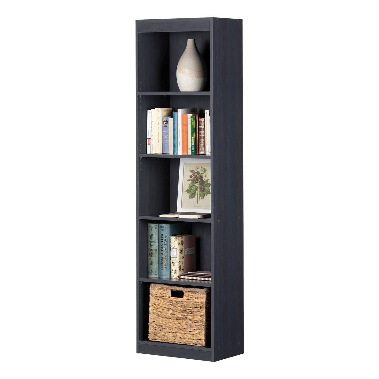 South Shore Axess 5-Shelf Narrow Bookcase, Blueberry South Shore