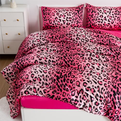A Nice Night Leopard Printed,Satin Silky Soft Quilt Sexy Luxury Super Soft Microfiber Comforter Quilt Bedding Comforter Set Full/Queen, Light Weighted (Pink, King(88-by-102-inches)) A Nice Night