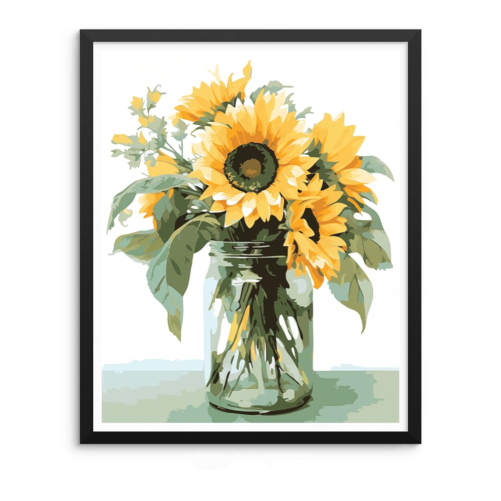 Natuyalo Paint by Numbers Kit for Adults Beginners and Kids, 16" Wx20 L Canvas Pictures Drawing Acrylic Paintwork with 3 Pcs Paintbrushes, Sunflowers in a Vase Natuyalo