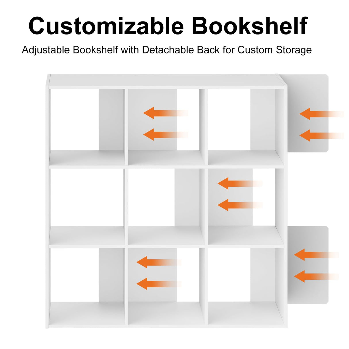 Sweetcrispy 9 Cube Storage Organizer - Open Cube Bookshelf with 5 Removable Back Panels, Display Storage Bookcase for Living Room, Bedroom, Entrance Hall, Home Office,36" L×11.6" W×36" H, White Sweetcrispy