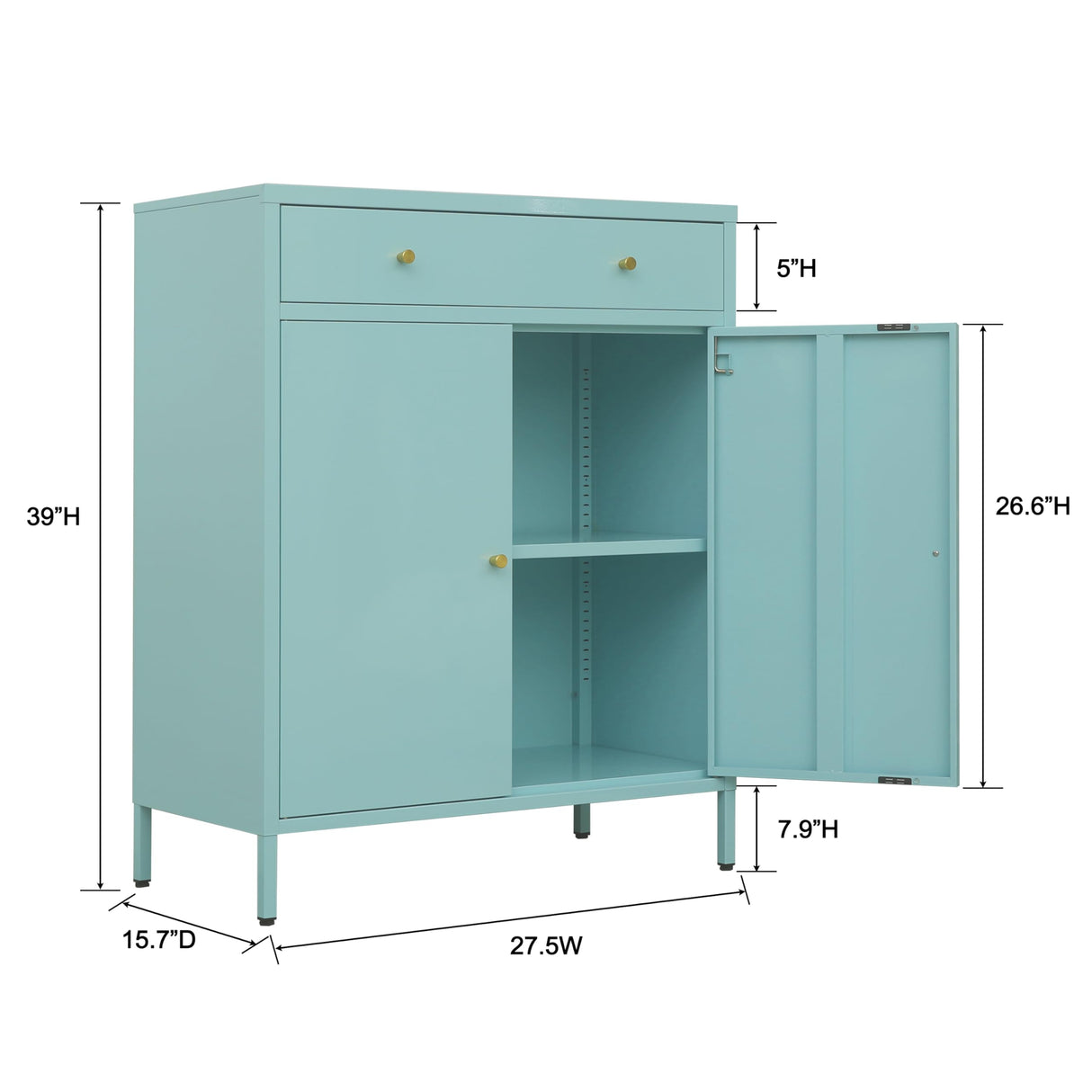 CJF Metal Storage Cabinet, Sideboard Buffet Cabinet with Drawer and Adjustable Shelf, Kitchen Storage Cabinet for Living Room, Dining Room, Bedroom, Entryway, Hallway CJF