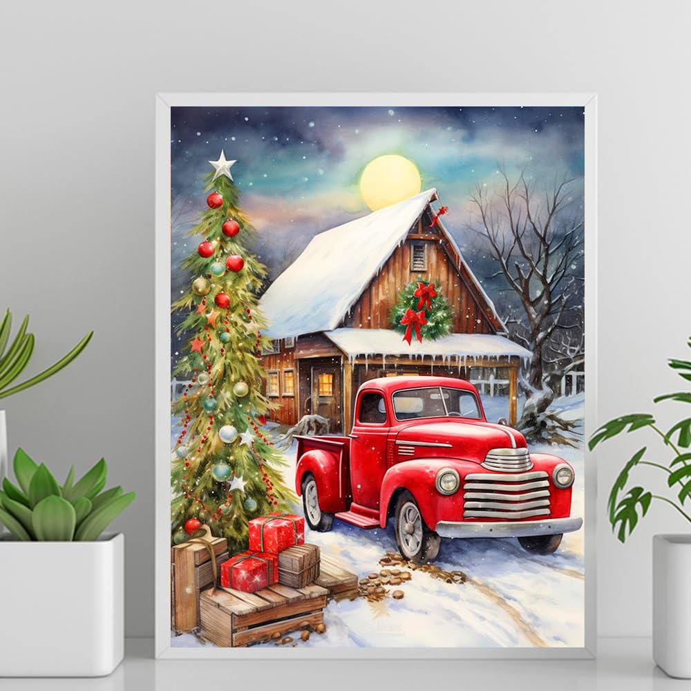 mrpwnle Diamond Painting Kits for Adults-Christmas Truck Diamond Art Kit for Adults Beginners 5D Diamond Painting Red Truck DIY Full Drill Christmas Diamond Painting Gem Art Crafts Kit 12x16in mrpwnle