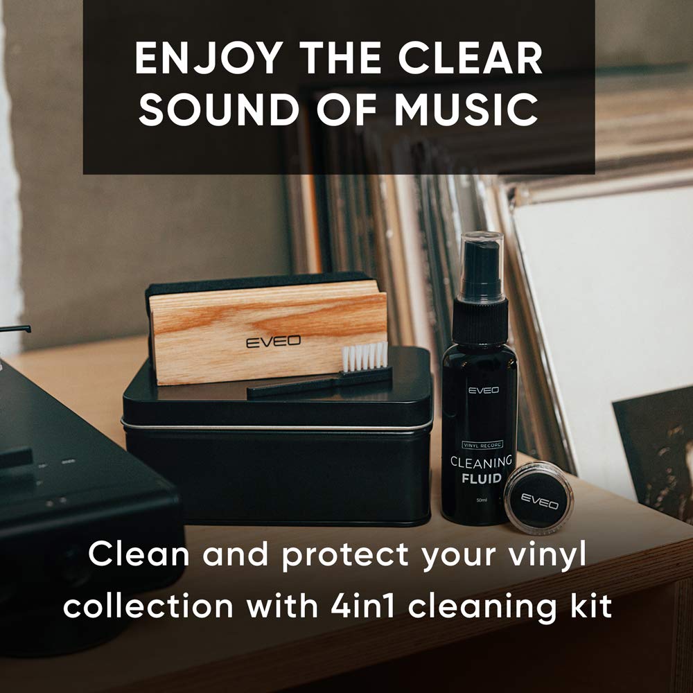 EVEO Vinyl Record Cleaning Kit - 4-in-1 Premium Vinyl Record Cleaner & Vinyl Cleaning Kit with Velvet Brush, Vinyl Cleaner Liquid, Duster & Turntable Stylus Gel EVEO