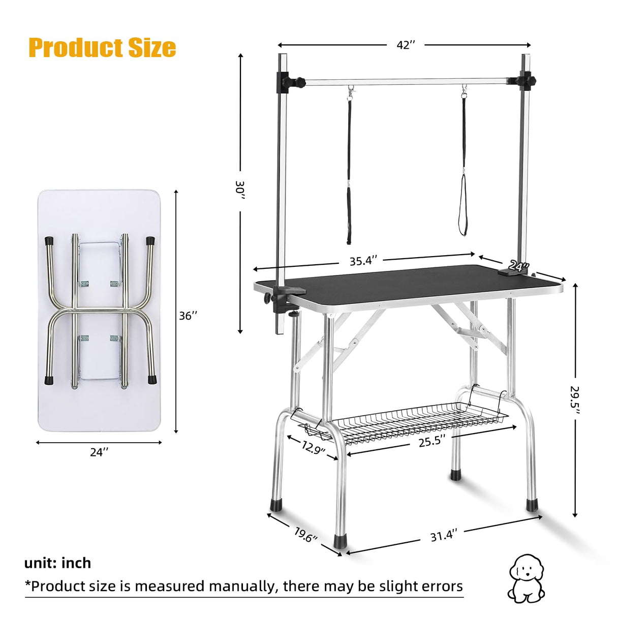 IRCPEN 42" Pet Grooming Table Collapsible Dog Grooming Table, Adjustable Height Dog Bathing Station, Portable Dog Grooming Table IRCPEN