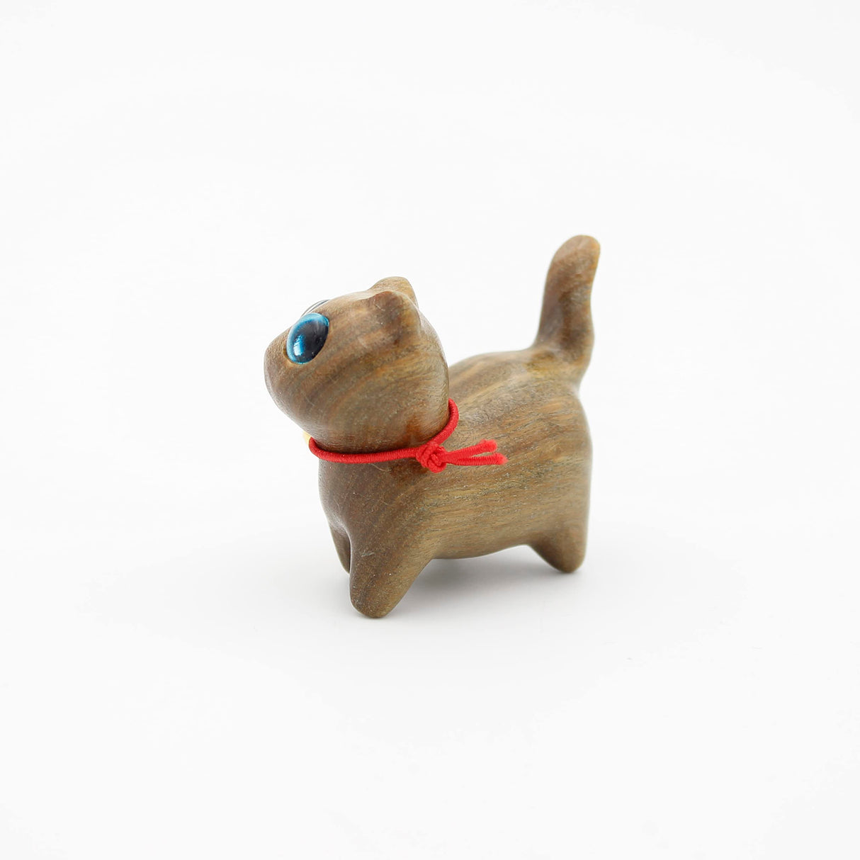 REEZHEE Green Sandalwood Hand Carved Wood Cat, Kitten & Treasure Cat Sandalwood Sculpture Gift & Home Decor Figurine REEZHEE