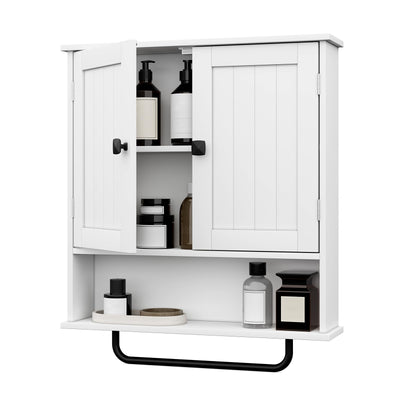 RRX Bathroom Cabinet Wall Mounted Medicine Cabinets with Towels Bar, Over The Toilet Storage Cabinet with 2 Doors and Adjustable Shelf, White Wall Cabinet for Bathroom Laundry Kitchen