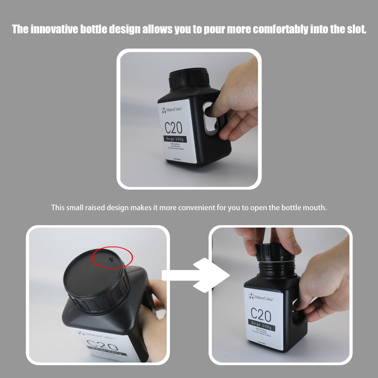 Makercubic³ Standard Resin Fast Curing, for 395-405nm UV Light Curing 3D Printing Liquid,Well Formed(White,500g) MakerCubic³