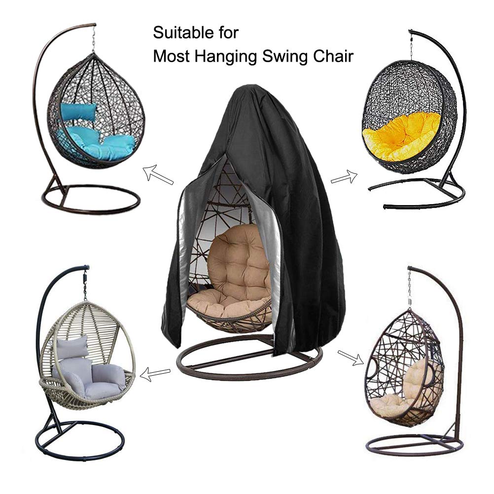 Oslimea Patio Hanging Egg Chair Cover Waterproof Swing Egg Chair Cover with Zipper Windproof Egg Chair Cover with Bottom Buckle, Outdoor Wicker Single Seat Egg Chair Covers, Black Oslimea