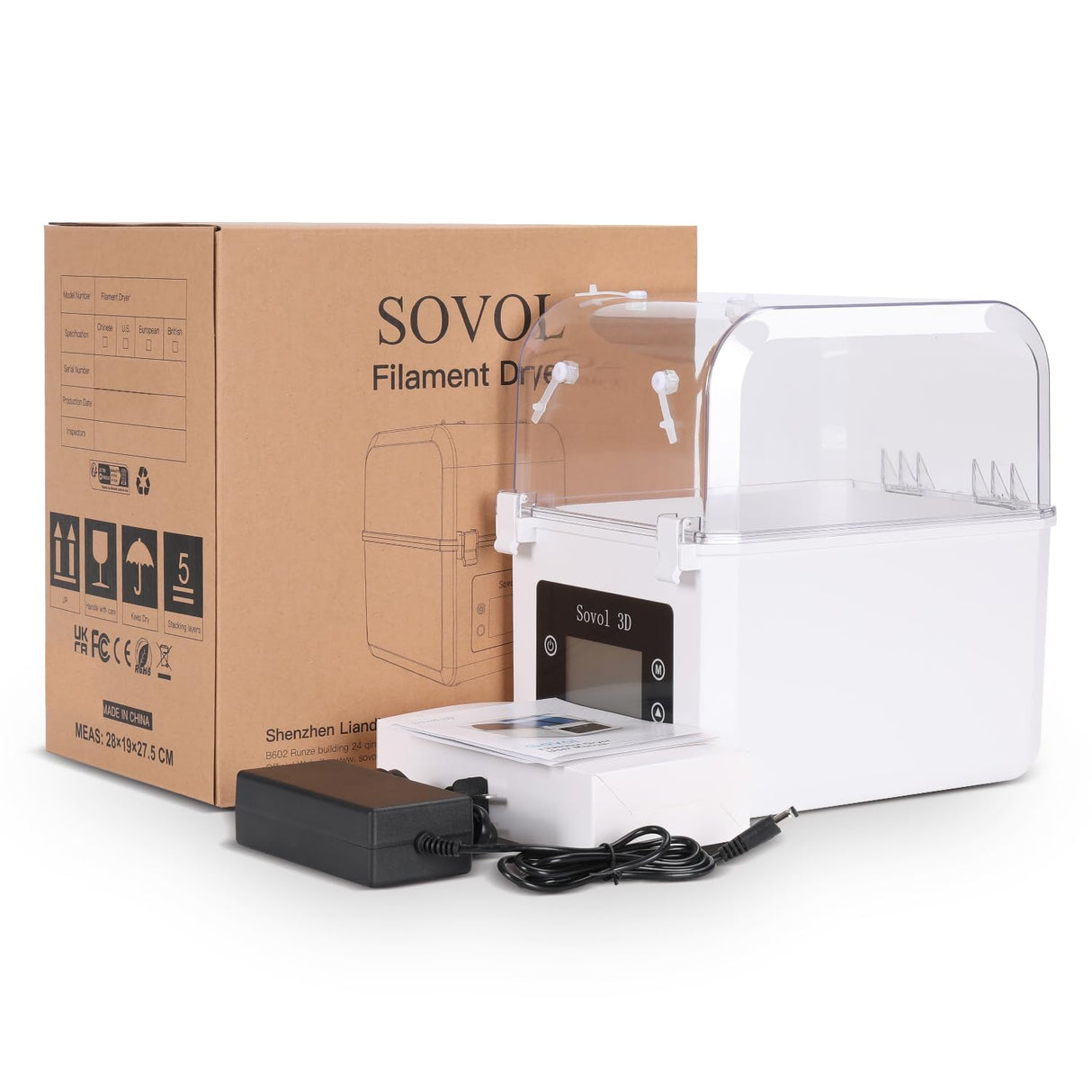 Sovol Filament Dryer 2024, SH01 Filament Dehydrator 3D Printer Spool Holder with Upgraded Fan, Dry Box for Keeping Filament Dry, Compatible with 1.75mm, 2.85mm Filament & PLA PETG TPU ABS Sovol