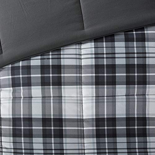 Madison Park Essentials Parkston Plaid Comforter, Matching Sham, 3M Scotchguard Stain Release Cover, Hypoallergenic All Season Bedding-Set, Full/Queen, Black, 3 Piece Madison Park