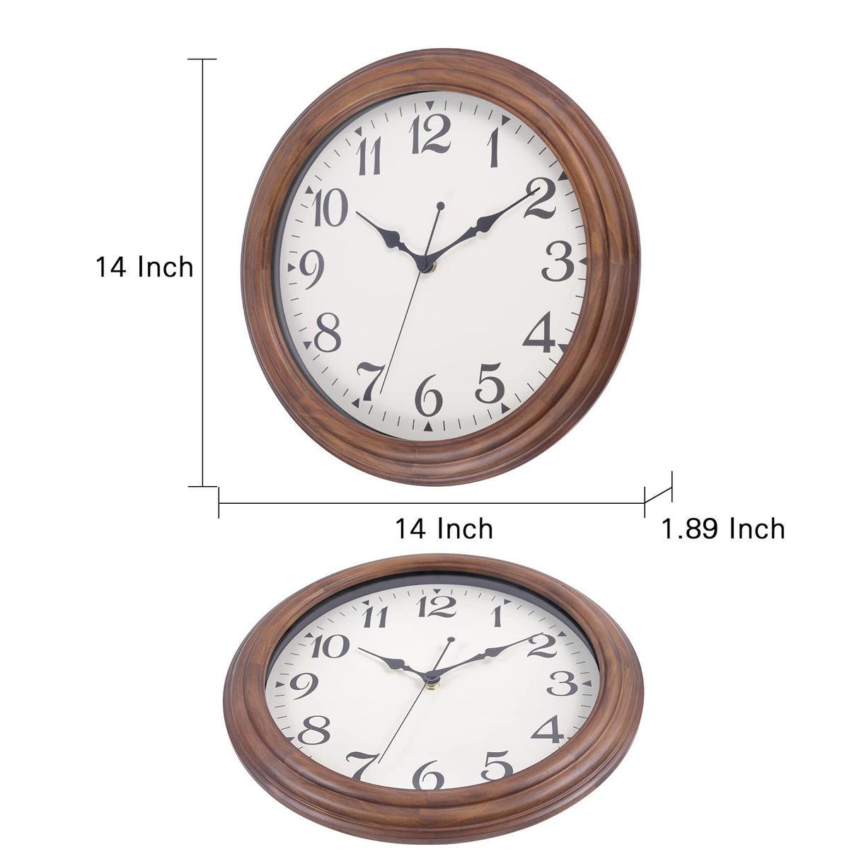 Vigorwise 14 Inch Wooden Wall Clock, Retro Wood Wall Clocks Battery Operated, Large Silent Sweep Movement Accurate Wall Clock for Living Room Bedroom Housewarming Xmas New Year Present Vigorwise