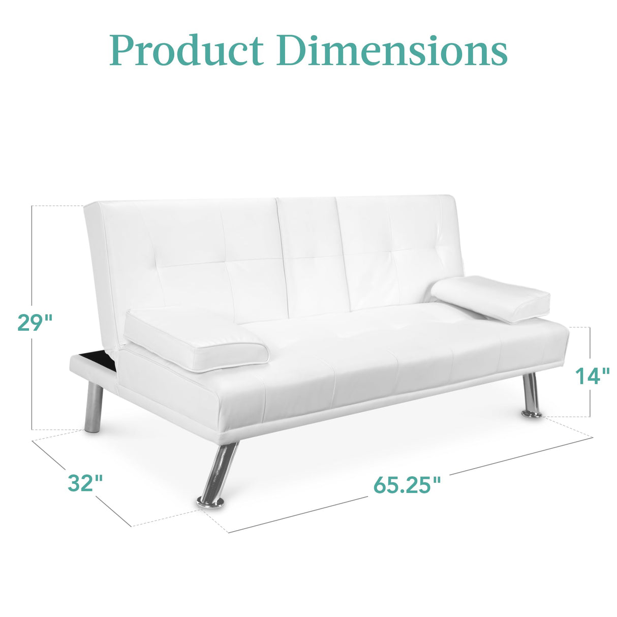 Best Choice Products Faux Leather Upholstered Modern Convertible Futon, Adjustable Folding Sofa Bed, Guest Bed w/Removable Armrests - White Best Choice Products