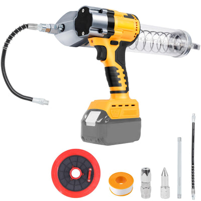 Daspom Cordless Grease Gun Compatible with De-Walt 20V Battery, 13000 PSI Brushless Motor Electric Grease Gun with 600ml Grease Cartridges and Accessories (No Battery Included)