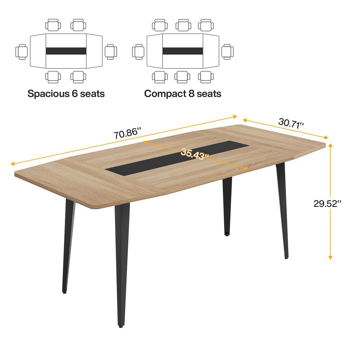 Tribesigns 6FT Conference Table, 70.86L x 35.43W x 29.52H Inches Boat Shaped Meeting Table, Modern Seminar Table for Office Meeting Conference Room (Light Wood Grain, 6ft) Tribesigns