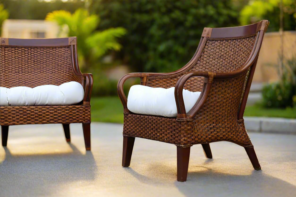 RSH DECOR: 3-Piece Wicker Tufted Cushion Set | 41” x 19" & 19" x 19" | All-Weather Spun Fabric | Water Resistant | Outdoor Loveseat & U-Shape Cushions for Patio Furniture | Gregoire Fresco RSH DECOR