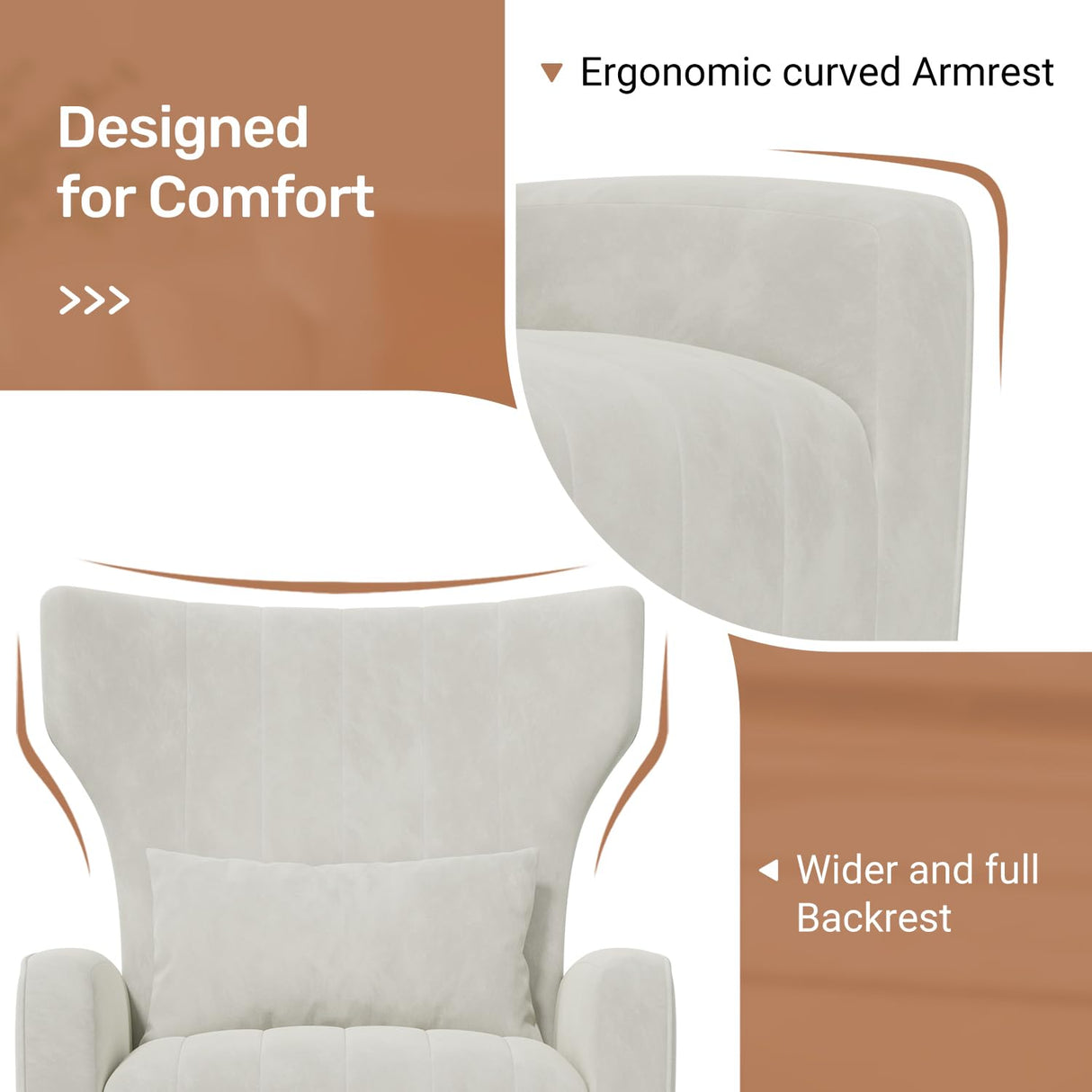 Nebuaegis Velvet Accent Chair Wingback for Living Room, High Back Arm Chair with Golden Legs Lumbar Pillow, Upholstered Single Sofa Bedroom Beige Nebuaegis