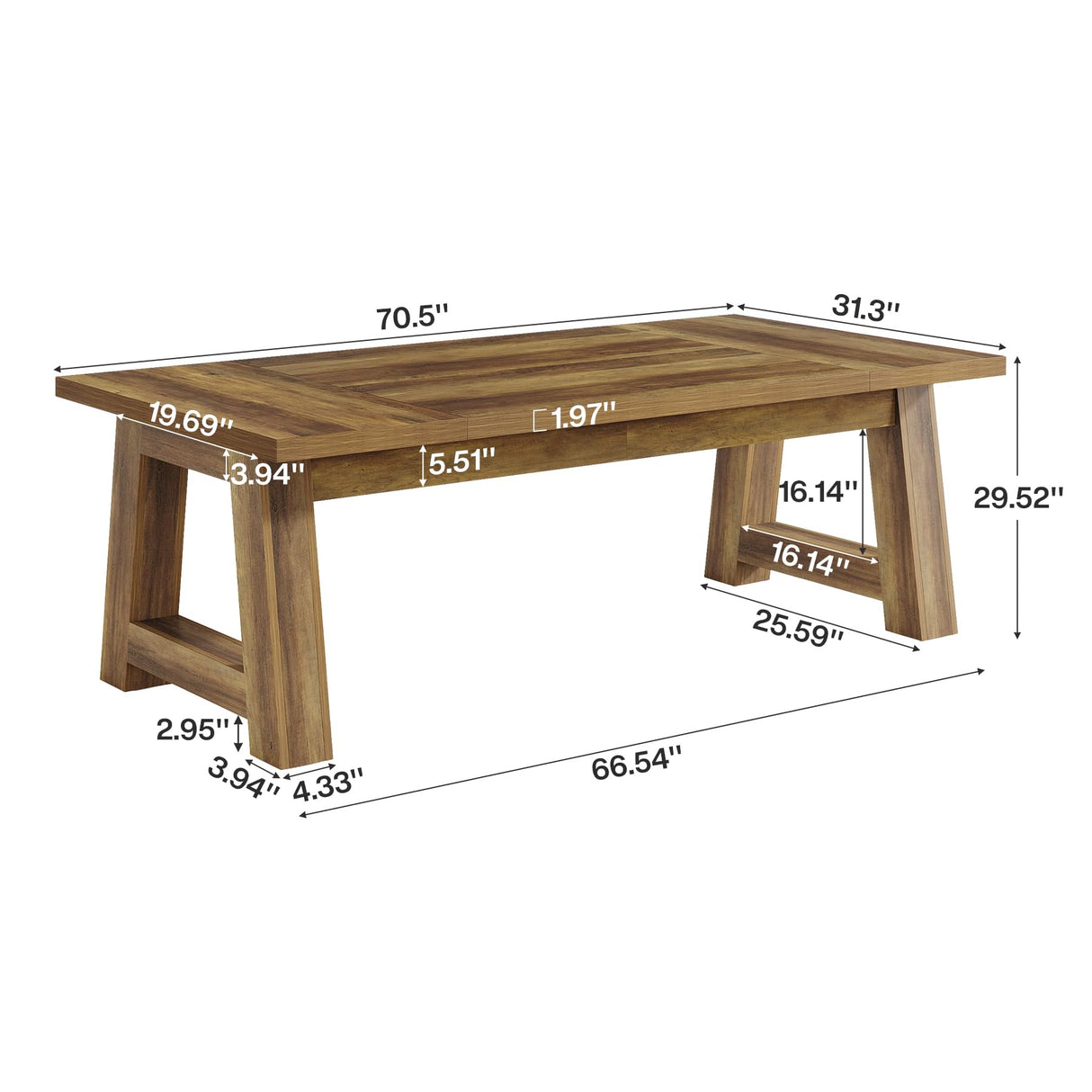 Tribesigns 70.5'' Long Dining Table for 6-8, Farmhouse Wooden Kitchen Table with Sturdy Legs, Large Rectangle Dinner Furniture for Home, Dining Room, Brown Tribesigns