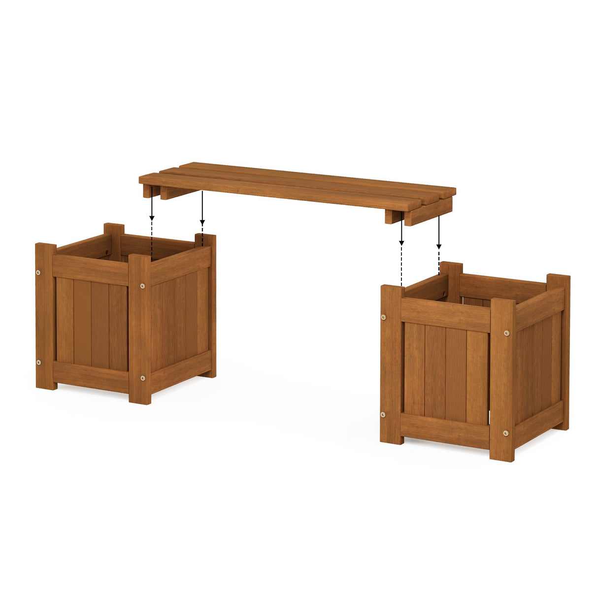 Furinno Tioman Hardwood Mini Outdoor Planter Box with Bench for Garden Plant Furinno