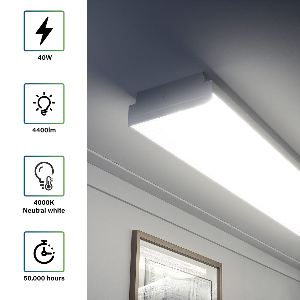 ANTLUX 4FT LED Wraparound 40W Shop Lights for Garage, 4400lm, 4000K, 4 Foot Crystal LED Wrap Light, 48 Inch Integrated Linear Strip Flush Mount Office Workshop Ceiling Lighting Fixture, 4 Pack ANTLUX