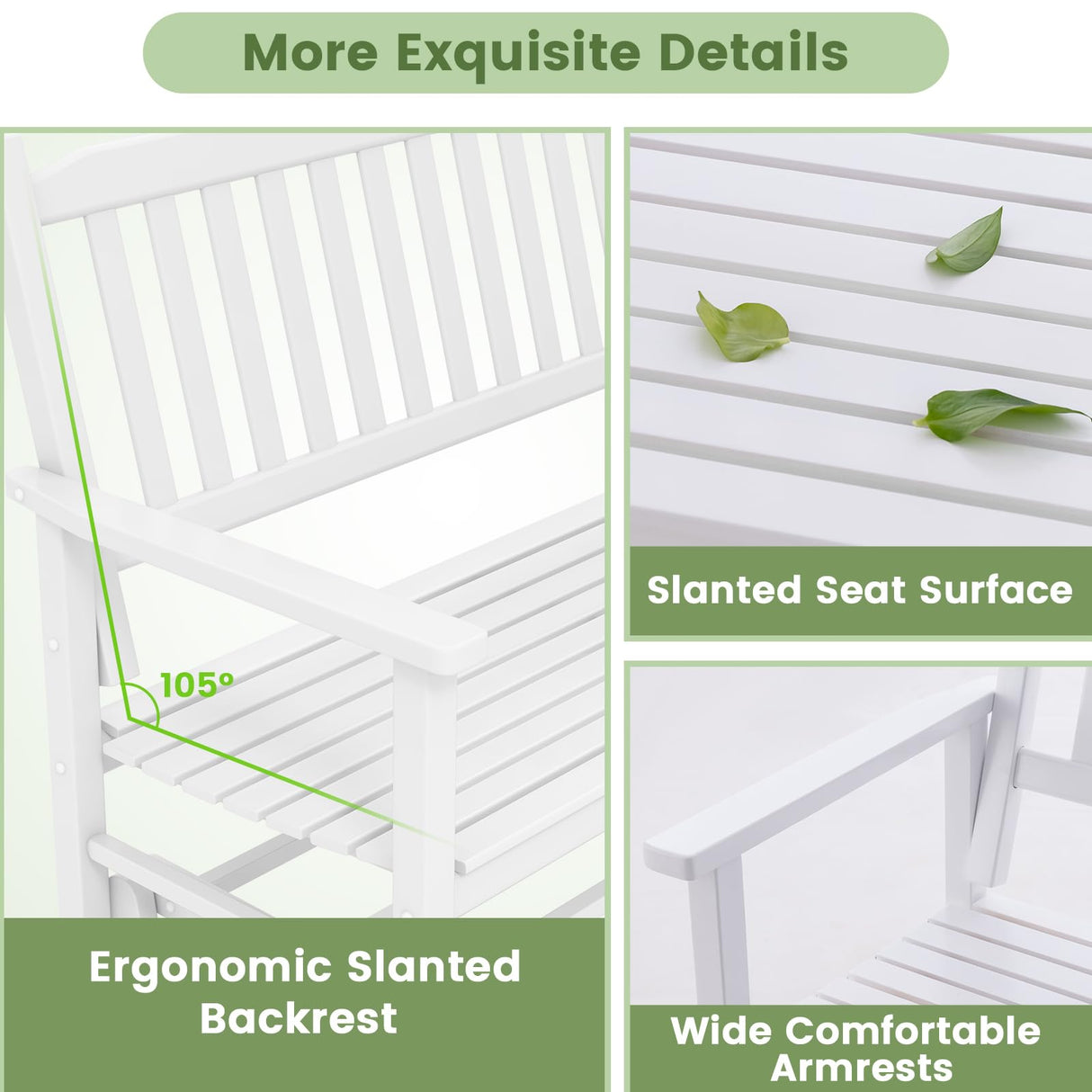 Giantex White Outdoor Glider Bench Chair for Two – Stylish & Sturdy Rocking Loveseat with Smooth Gliding Motion Giantex