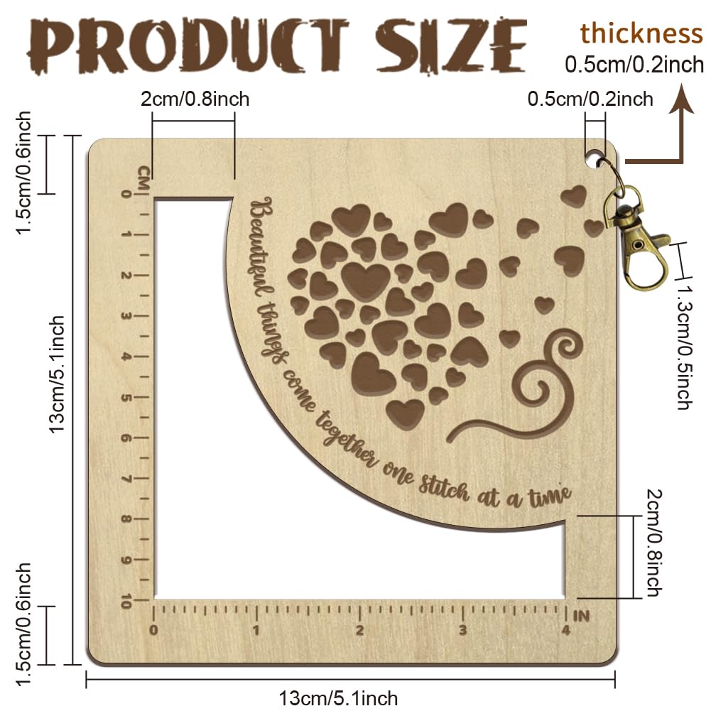 arricraft Wooden Knitting Needle Gauge, Pooled Love Pattern Spinning Control Card Cm and Inch Size Marked Hollow Crochet Ruler with Hole for Crochet Accessories arricraft