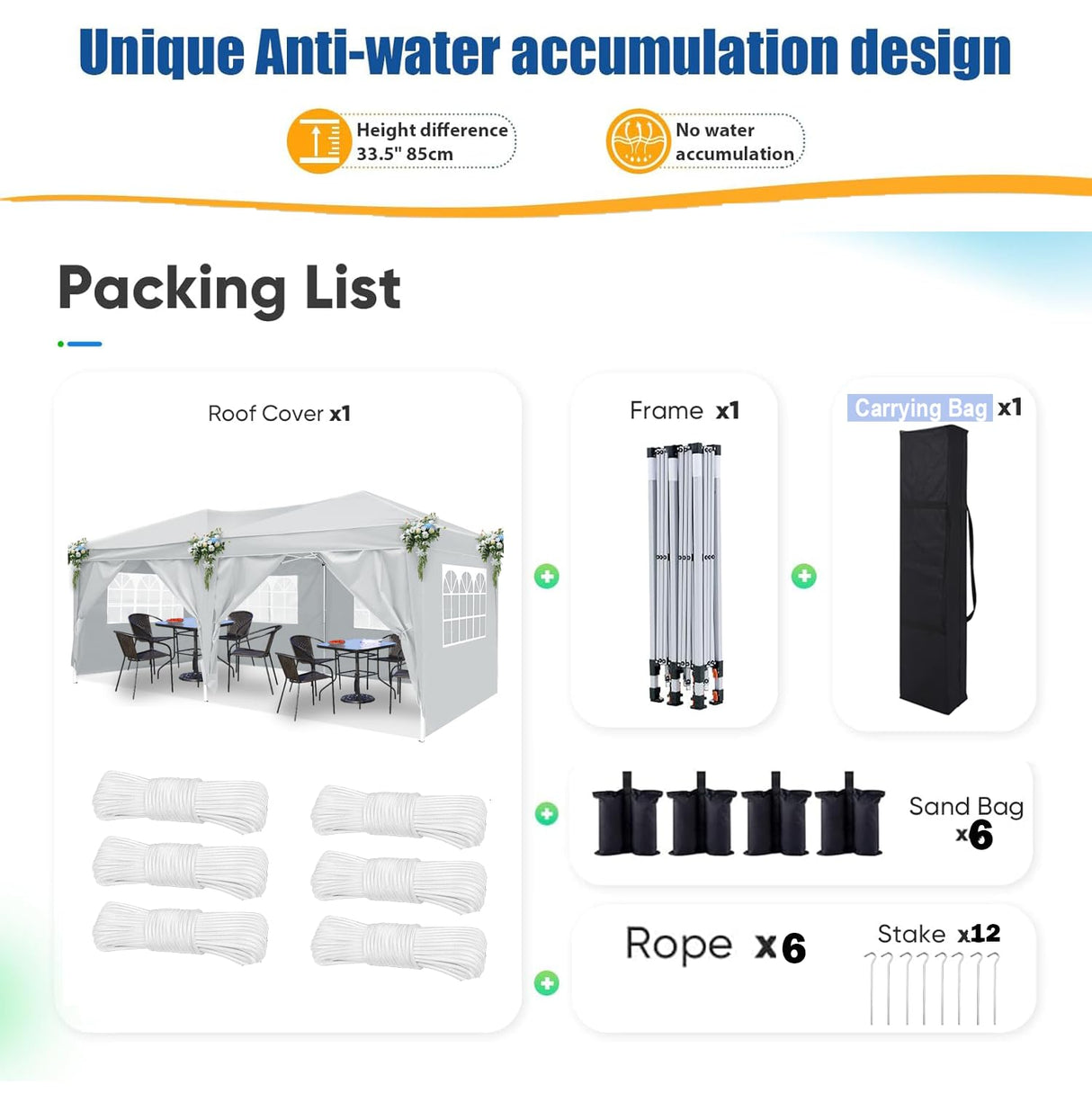 ONUUNPY 10x20 Pop Up Canopy with 6 Removable Sidewalls,Portable Instant Commercial Canopy,Beach Sun Shelter Waterproof Outdoor Tent with 6 pcs Weight Bag,Carry Bag, Platinum Silver ONUUNPY