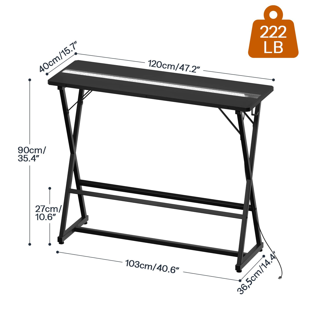 HOOBRO Bar Table,47.1" Rectangular Pub Table,Tall Counter Bar Height Table with LED Light and Glass Decoration, Modern Dining Table Footrests, for Dining Room, Pub, Tavern, Black BB68DBT01 HOOBRO