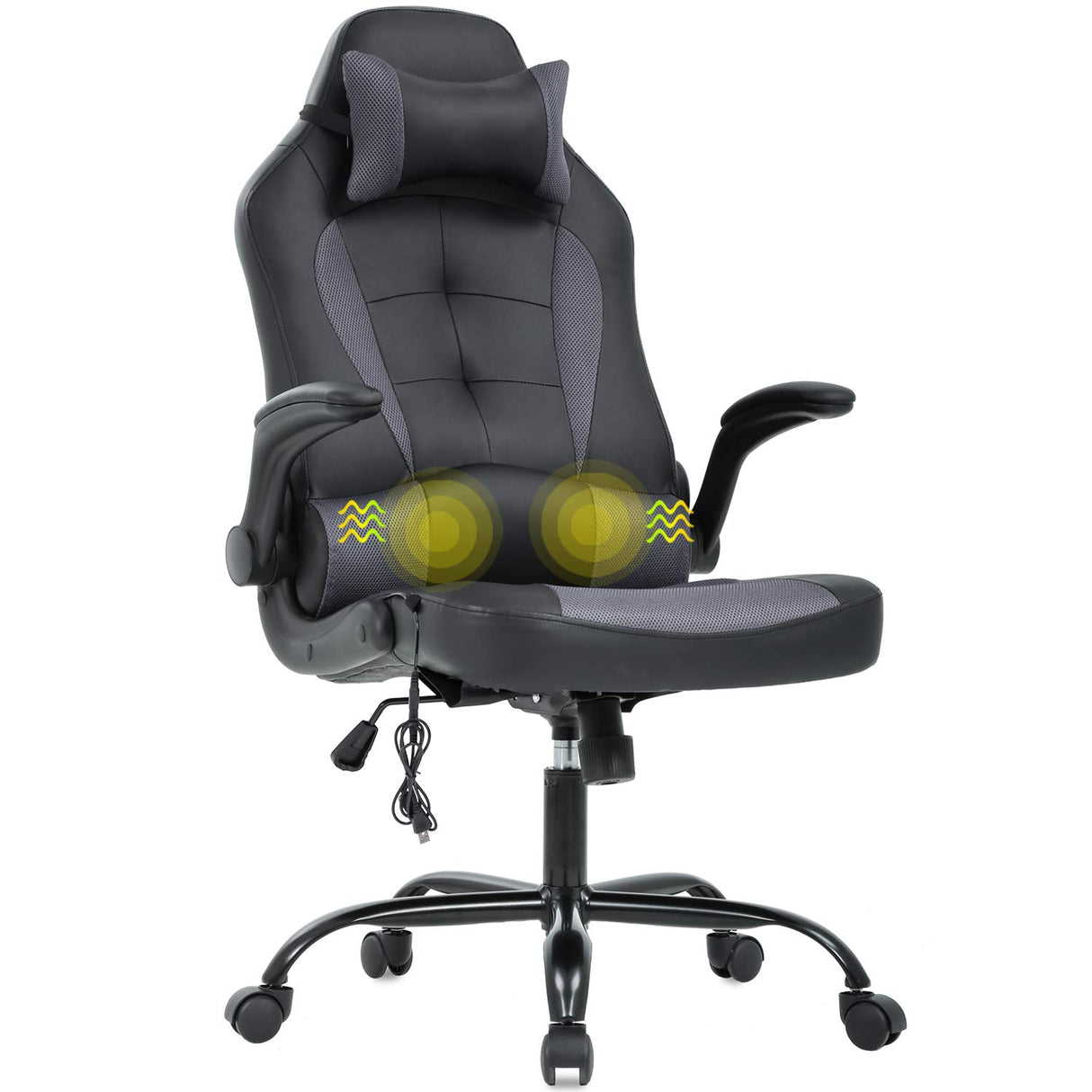 Gaming Chair Massage Office Chair Racing Desk Chair Ergonomic PC Executive High Back PU Leather Computer Chair with Lumbar Support Headrest Armrest Task Rolling Swivel Chair for Women Adults, Grey BestOffice